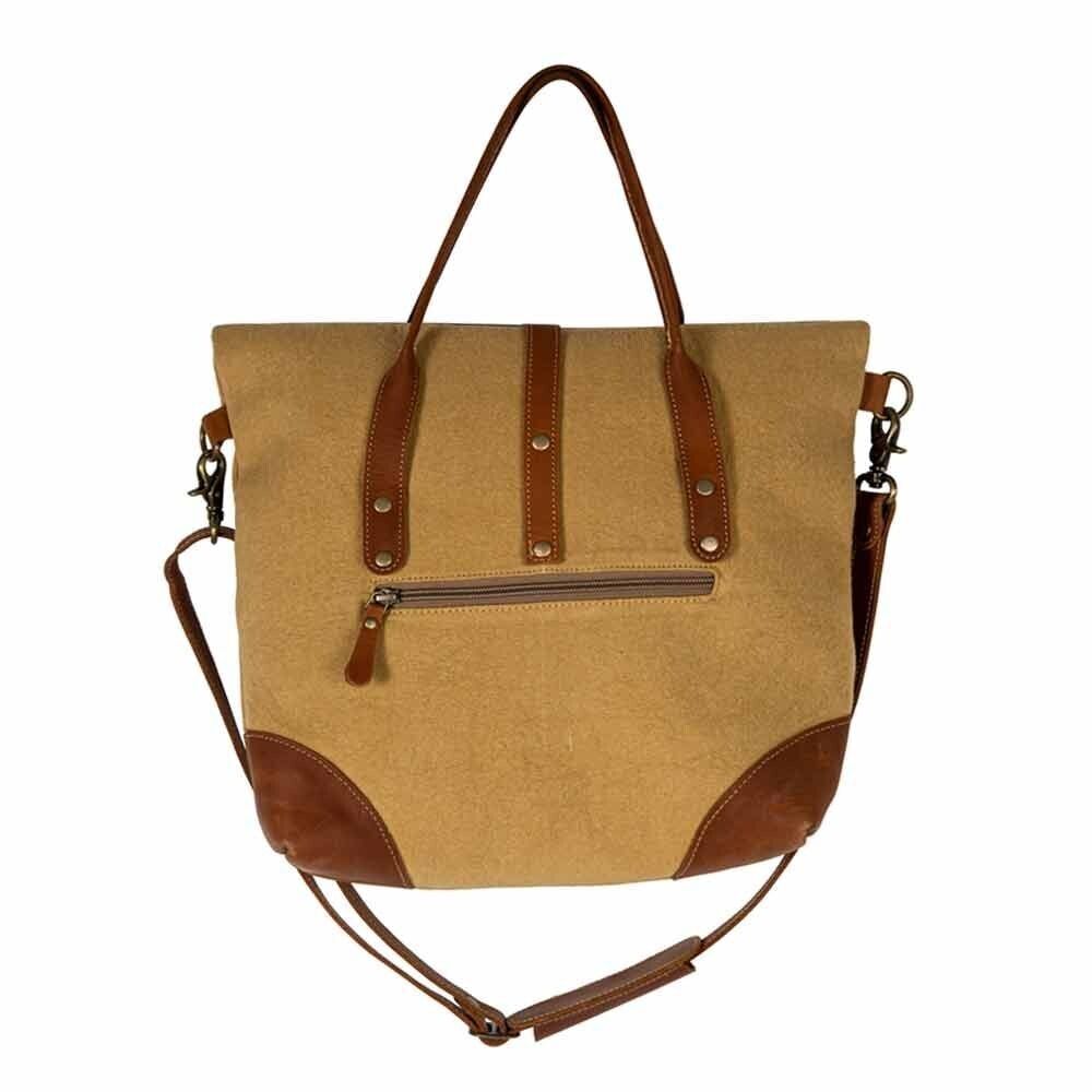 Myra Bag Handmade Chatelard Shoulder Bag Upcycled Canvas & Cowhide Leather - Picture 4 of 13
